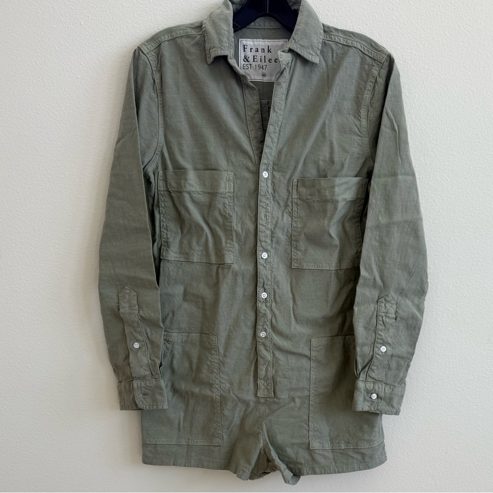 Frank & Eileen Sage/ Army Green Ireland Playsuit long sleeve XS NWOT - Picture 6 of 10
